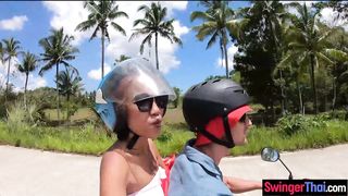 Amateur Thai girlfriend big cock POV blowjob in public at a tourist site