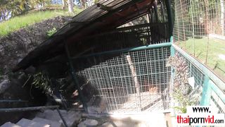 Big white cocked dude feeding his amateur Thai teen GFs Cherry hungry pussy