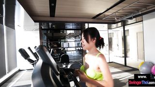 Amateur Thai MILF Noomai gym workout and blowjob and sex at home after
