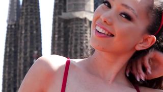 Perfect Asian teen babe Kit Rysha in Barcelona heat posing in hot lingerie