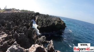 Petite amateur Thai teen Cherry massaging and fucking lovers big white cock