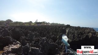 Petite amateur Thai teen Cherry massaging and fucking lovers big white cock