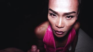 Asian tranny Jina enjoys bareback ass fucking after passion posing action