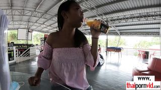Petite amateur Thai teen Kan relaxing on her boyfriends big white cock