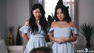 Stepdad taboo fucking his asian teen stepdaughters Lulu Chu and Kimmy Kimm
