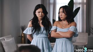 Stepdad taboo fucking his asian teen stepdaughters Lulu Chu and Kimmy Kimm