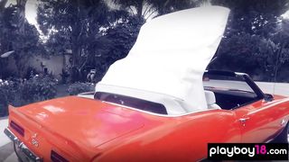 Petite naked asian babe Ayumi Anime and her hot GFs washing car outdoor
