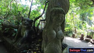 Monkey business and Thai Euro amateur couple sex once back home
