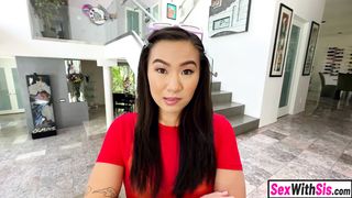 Slutty Asian stepsis fucks stepbro when he doesnt let her go out