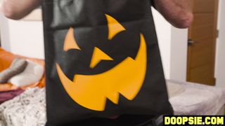 Horny Asian teen gets humped by a big dick neighbor on Halloween