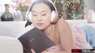 Petite Asian babysitter squirts around and getting fucked by big dick boss