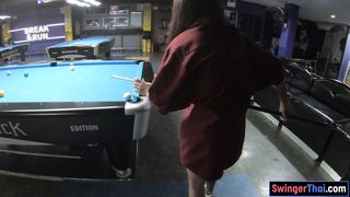 Big booty Thai GF plays pool and gives a massage with POV blowjob