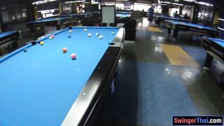 Big booty Thai GF plays pool and gives a massage with POV blowjob