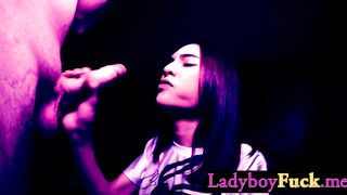 Cute Asian tranny Kitty enjoyed massive white dick during hardcore anal sex