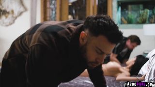 Ember Snow trying to seduce Seth Gamble and Vince Karter as a show of gratitude