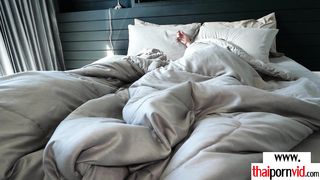 Naughty small titted amateur Thai teen Tuk needs her morning sperm dosage