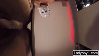 Big ass and tits handcuffed Thai femboy booty spanking and anal