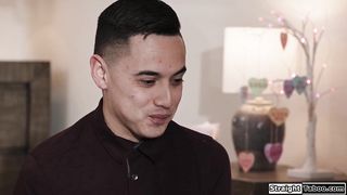 I dare my hot petite asian stepcousin to suck my uncut cock