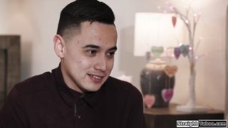 I dare my hot petite asian stepcousin to suck my uncut cock