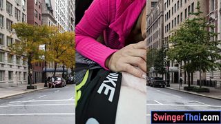 Slutty Thai MILF Joon Mali big white cock car blowjob in public