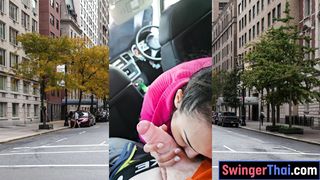 Slutty Thai MILF Joon Mali big white cock car blowjob in public