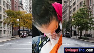 Slutty Thai MILF Joon Mali big white cock car blowjob in public