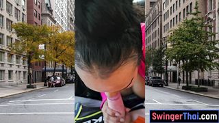 Slutty Thai MILF Joon Mali big white cock car blowjob in public