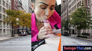 Slutty Thai MILF Joon Mali big white cock car blowjob in public