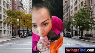 Slutty Thai MILF Joon Mali big white cock car blowjob in public