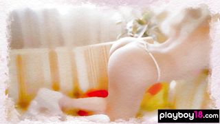 Sexually liberated asian teen Kazumi Squirts revealed her exotic pussy