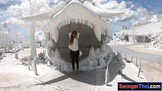 Thai girlfriend gives her white boyfriend a footjob and more