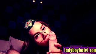 Nasty Asian shemale sucking big dick and Thai tranny enjoyed masturbation