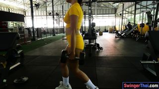 Muay Thai girlfriend fucked hard after training in the shower