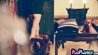 Chinese MILF passion posing session and hot striptease for the Playboy