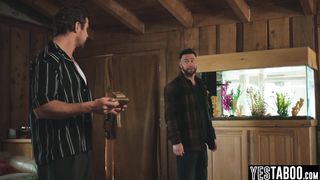 Trapped busty Asian MILF saved and double penetrated by two studs