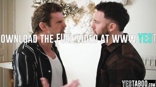 Trapped busty Asian MILF saved and double penetrated by two studs