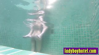 White client enjoyed blowjob in the pool by horny big dick Asian shemale