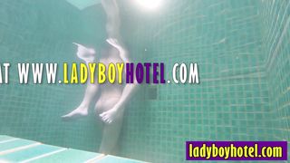 White client enjoyed blowjob in the pool by horny big dick Asian shemale