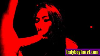 Big tits Thai shemale swallowed big white dick before hardcore anal sex