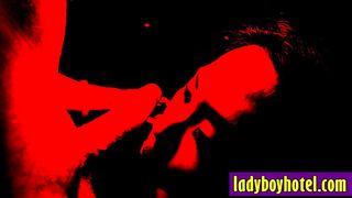 Big tits Thai shemale swallowed big white dick before hardcore anal sex