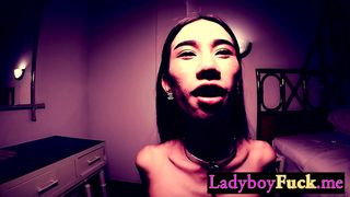 Slender Thai shemale swallows white dick and femboy pleased white client