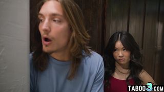 Perv stepbro has to keep his asian teen stepsisters Lulu Chu mouth shut
