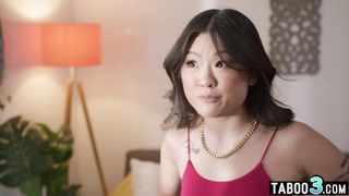 Perv stepbro has to keep his asian teen stepsisters Lulu Chu mouth shut