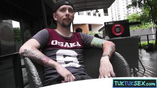 Tiny Thai teen picked up at a coffee place and taken for a ride