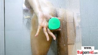 Sexy amateur Thai MILF Jeena showering and dildoing her hungry asian pussy