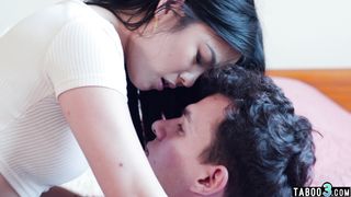 Petite asian teen Lulu Chu rewarding her big cocked boyfriends courage