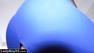 Big tits skinny Asian tranny loses a game and has to ride BWC BF