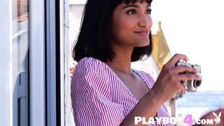 Petite natural Asian MILF model hot posing after sensual striptease session