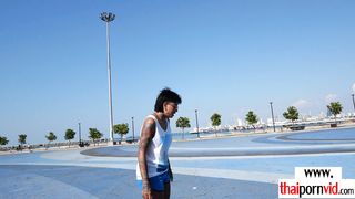 Hot amateur Thai skater teen Soda relaxing on her lovers big white cock