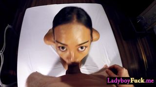 Handcuffed Asian femboy giving a hot blowjob before kinky anal fucking